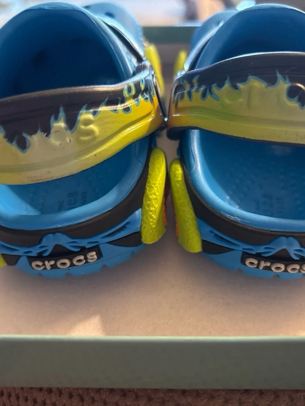 Kids Blue Shark Clog Shoes with Green Accent Toddler size 4